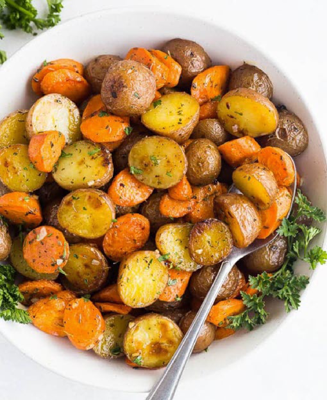 Garlic Butter Roasted Potatoes and Carrots